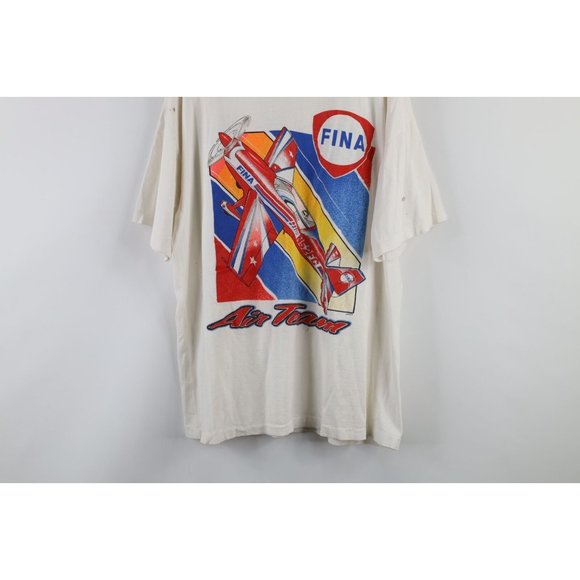 Vintage 90s Streetwear XL Distressed FINA Air Team Spell Out T-Shirt White USA - Picture 3 of 11